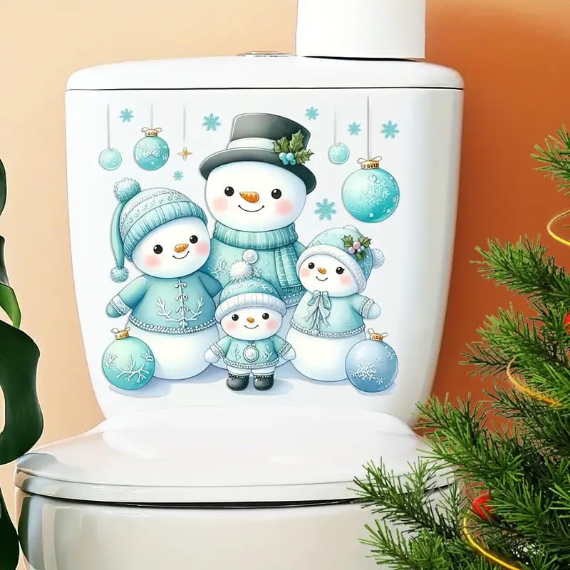 DIDOSOFT Christmas Snowman Family Toilet Cover Sticker Decals,Fish Bird Flower Leaf Waterproof Toilet Lid Tank Seat Decals Cistern Self-Adhesive Bathroom Wall Sticker - Image 1